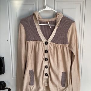 Free People Beige and Brown Button-Up Cardigan